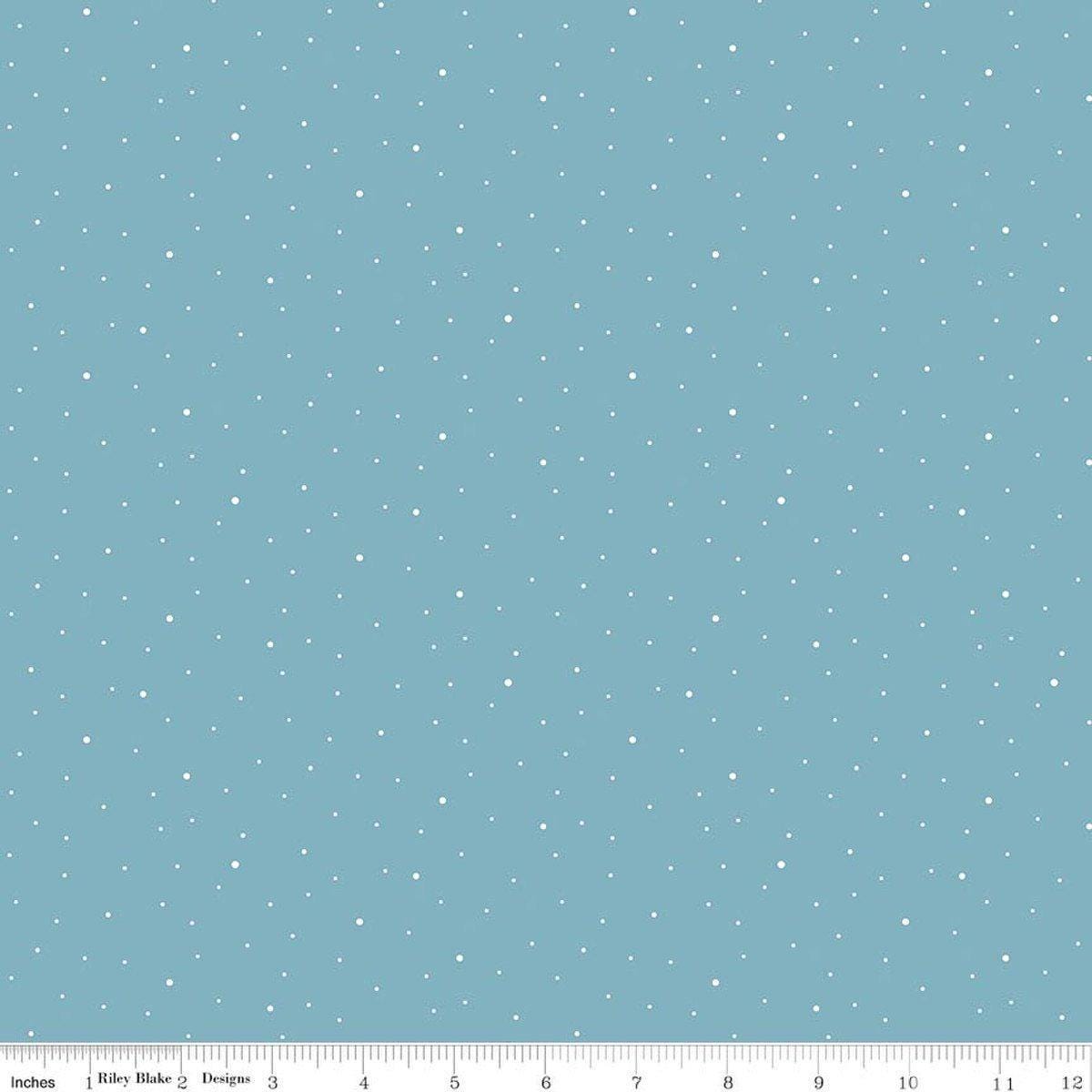 Image of Dapple Dot Cornflower quilting cotton fabric by The RBD Designers for Riley Blake Designs. Features polka dots on a blue background. Cute Little Fabric Shop.