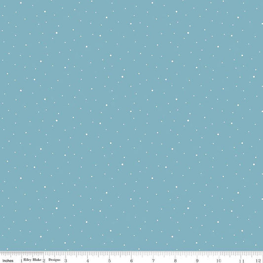 Image of Dapple Dot Cornflower quilting cotton fabric by The RBD Designers for Riley Blake Designs. Features polka dots on a blue background. Cute Little Fabric Shop.