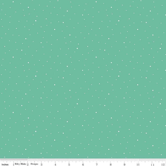 Image of Dapple Dot Leaf quilting cotton fabric by The RBD Designers for Riley Blake Designs. Features polka dots on a green background. Cute Little Fabric Shop.