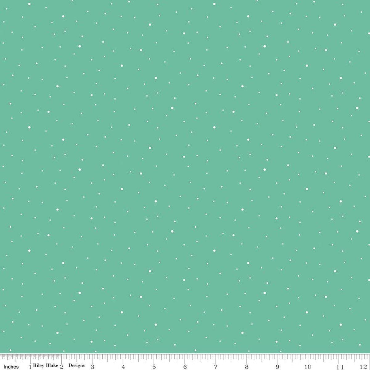 Image of Dapple Dot Leaf quilting cotton fabric by The RBD Designers for Riley Blake Designs. Features polka dots on a green background. Cute Little Fabric Shop.