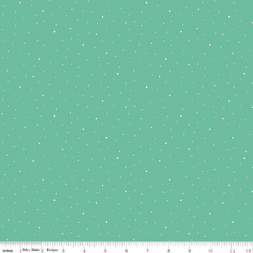 Image of Dapple Dot Leaf quilting cotton fabric by The RBD Designers for Riley Blake Designs. Features polka dots on a green background. Cute Little Fabric Shop.