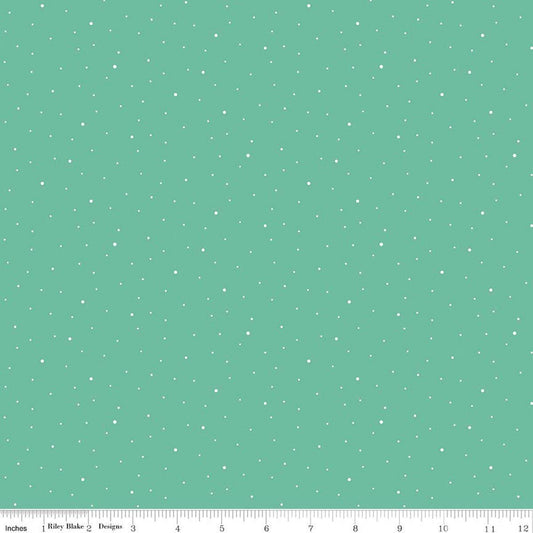 Image of Dapple Dot Leaf quilting cotton fabric by The RBD Designers for Riley Blake Designs. Features polka dots on a green background. Cute Little Fabric Shop.