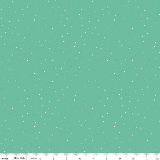 Image of Dapple Dot Leaf quilting cotton fabric by The RBD Designers for Riley Blake Designs. Features polka dots on a green background. Cute Little Fabric Shop.