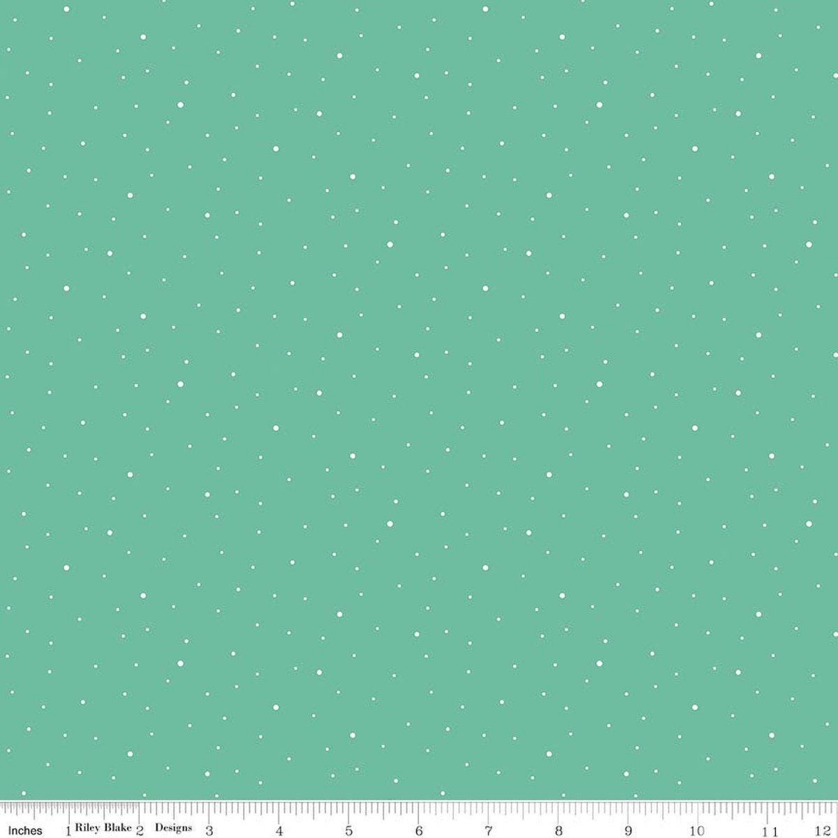 Image of Dapple Dot Leaf quilting cotton fabric by The RBD Designers for Riley Blake Designs. Features polka dots on a green background. Cute Little Fabric Shop.