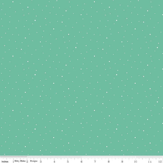 Image of Dapple Dot Leaf quilting cotton fabric by The RBD Designers for Riley Blake Designs. Features polka dots on a green background. Cute Little Fabric Shop.