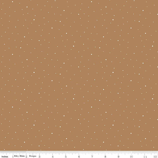 Image of Dapple Dot Maple quilting cotton fabric by The RBD Designers for Riley Blake Designs. Features polka dots on a brown background. Cute Little Fabric Shop.