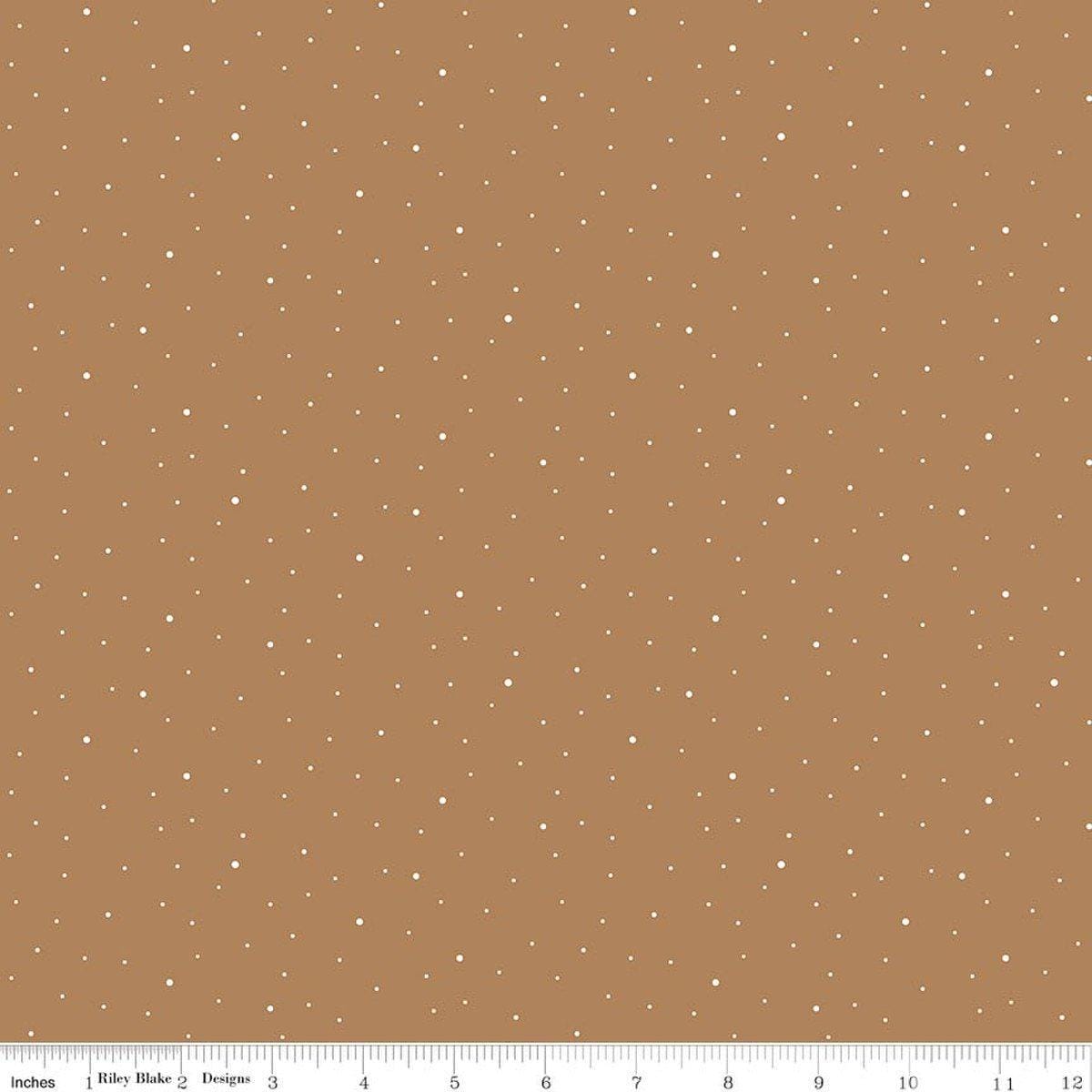 Image of Dapple Dot Maple quilting cotton fabric by The RBD Designers for Riley Blake Designs. Features polka dots on a brown background. Cute Little Fabric Shop.
