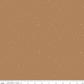 Image of Dapple Dot Maple quilting cotton fabric by The RBD Designers for Riley Blake Designs. Features polka dots on a brown background. Cute Little Fabric Shop.