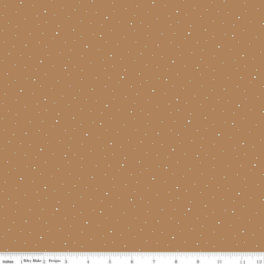 Image of Dapple Dot Maple quilting cotton fabric by The RBD Designers for Riley Blake Designs. Features polka dots on a brown background. Cute Little Fabric Shop.