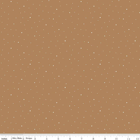 Image of Dapple Dot Maple quilting cotton fabric by The RBD Designers for Riley Blake Designs. Features polka dots on a brown background. Cute Little Fabric Shop.