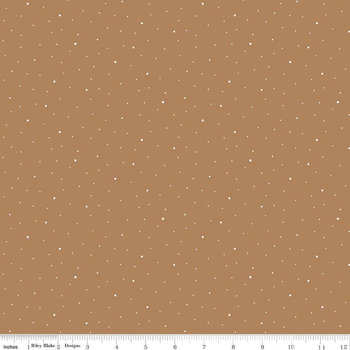 Image of Dapple Dot Maple quilting cotton fabric by The RBD Designers for Riley Blake Designs. Features polka dots on a brown background. Cute Little Fabric Shop.