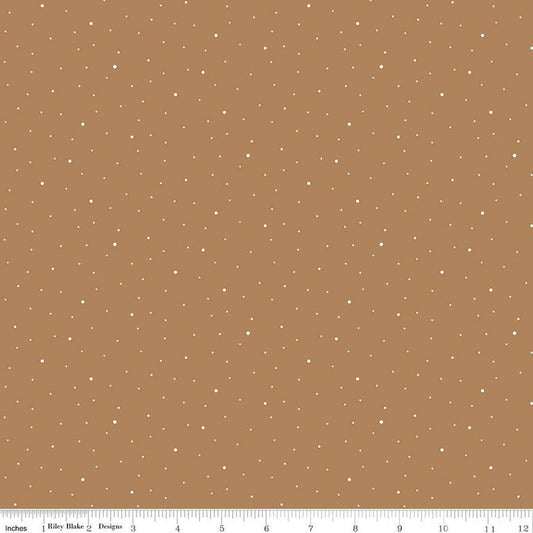 Image of Dapple Dot Maple quilting cotton fabric by The RBD Designers for Riley Blake Designs. Features polka dots on a brown background. Cute Little Fabric Shop.