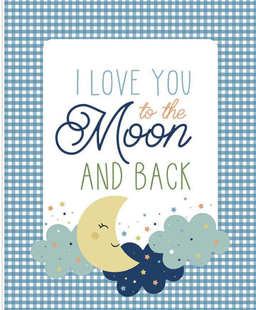 SALE Flannel Love You to the Moon Panel Blue Baby Shower Fabric - FP18277 - Riley Blake FLANNEL Cotton Fabric