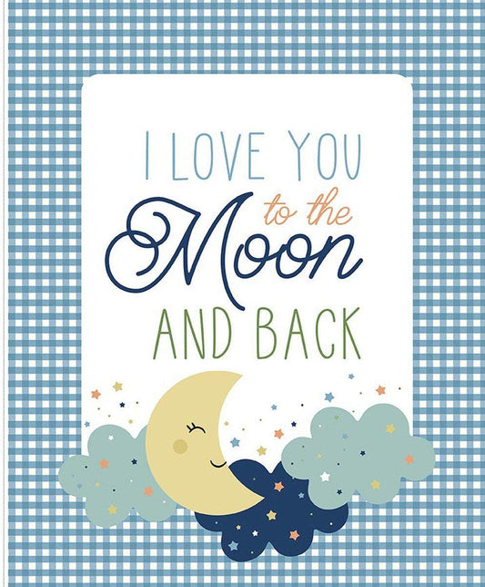 SALE Flannel Love You to the Moon Panel Blue Baby Shower Fabric - FP18277 - Riley Blake FLANNEL Cotton Fabric