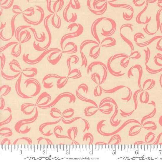 Image of Je Taime Tie a Bow Lace quilting cotton fabric by Stacy Iest Hsu for Moda Fabrics. Features bows on a cream background. Cute Little Fabric Shop.