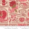 Image of Je Taime Vintage Valentine Lace quilting cotton fabric by Stacy Iest Hsu for Moda Fabrics. Features vintage ads on a cream background. Cute Little Fabric Shop.