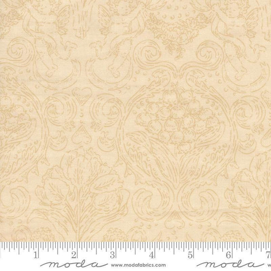 Image of Je Taime Pure Love Lace Natural quilting cotton fabric by Stacy Iest Hsu for Moda Fabrics. Features tonal flowers on a cream background. Cute Little Fabric Shop.