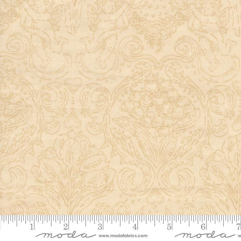 Image of Je Taime Pure Love Lace Natural quilting cotton fabric by Stacy Iest Hsu for Moda Fabrics. Features tonal flowers on a cream background. Cute Little Fabric Shop.