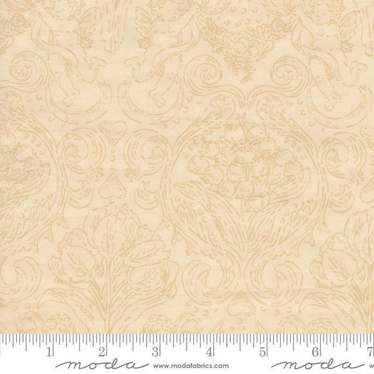 Image of Je Taime Pure Love Lace Natural quilting cotton fabric by Stacy Iest Hsu for Moda Fabrics. Features tonal flowers on a cream background. Cute Little Fabric Shop.