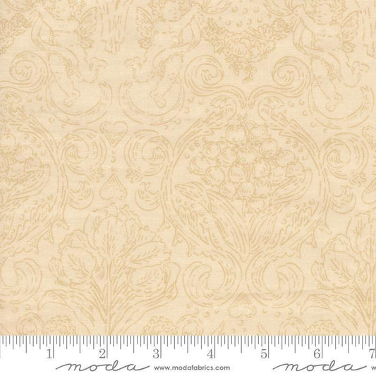 Image of Je Taime Pure Love Lace Natural quilting cotton fabric by Stacy Iest Hsu for Moda Fabrics. Features tonal flowers on a cream background. Cute Little Fabric Shop.