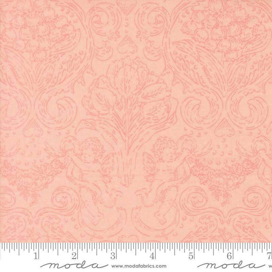 Image of Je Taime Pure Love Blush quilting cotton fabric by Stacy Iest Hsu for Moda Fabrics. Features flowers on a pink background. Cute Little Fabric Shop.