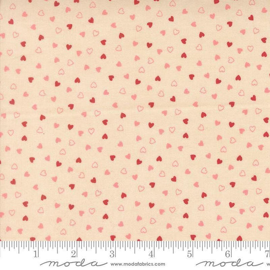 Image of Je Taime Sweetness Lace quilting cotton fabric by Stacy Iest Hsu for Moda Fabrics. Features hearts on a cream background. Cute Little Fabric Shop.