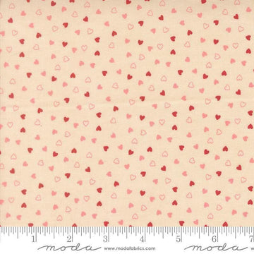 Image of Je Taime Sweetness Lace quilting cotton fabric by Stacy Iest Hsu for Moda Fabrics. Features hearts on a cream background. Cute Little Fabric Shop.