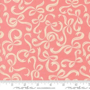 Image of Je Taime Tie a Bow Blossom quilting cotton fabric by Stacy Iest Hsu for Moda Fabrics. Features bows on a pink background. Cute Little Fabric Shop.