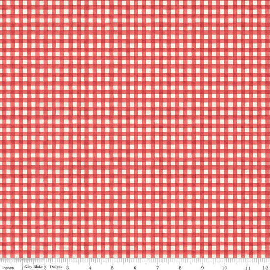 Image of Cath Kidston Signature Collection Gingham Red by Cath Kidston for Riley Blake Designs. Features gingham on a red background. Cute Little Fabric Shop.