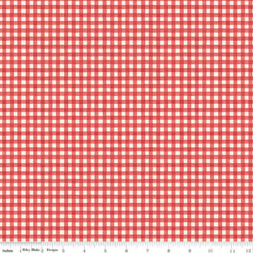 Image of Cath Kidston Signature Collection Gingham Red by Cath Kidston for Riley Blake Designs. Features gingham on a red background. Cute Little Fabric Shop.