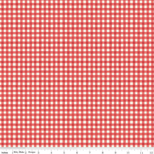 Image of Cath Kidston Signature Collection Gingham Red by Cath Kidston for Riley Blake Designs. Features gingham on a red background. Cute Little Fabric Shop.