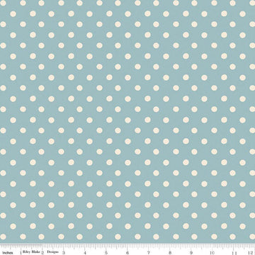 Image of Cath Kidston Signature Collection Button Spot Blue by Cath Kidston for Riley Blake Designs. Features polka dots on a blue background. Cute Little Fabric Shop.