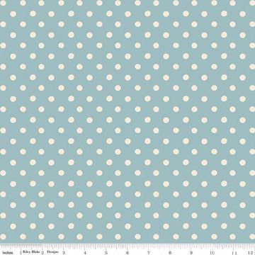 Image of Cath Kidston Signature Collection Button Spot Blue by Cath Kidston for Riley Blake Designs. Features polka dots on a blue background. Cute Little Fabric Shop.
