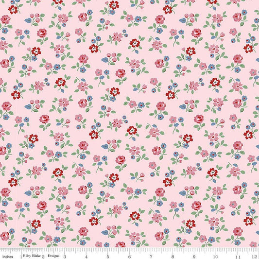 Image of Cath Kidston Signature Collection Arlington Ditsy Pink by Cath Kidston for Riley Blake Designs. Features flowers on a pink background. Cute Little Fabric Shop.