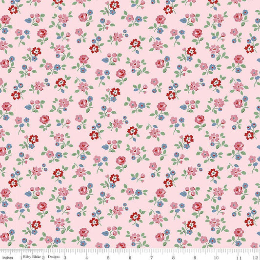 Image of Cath Kidston Signature Collection Arlington Ditsy Pink by Cath Kidston for Riley Blake Designs. Features flowers on a pink background. Cute Little Fabric Shop.