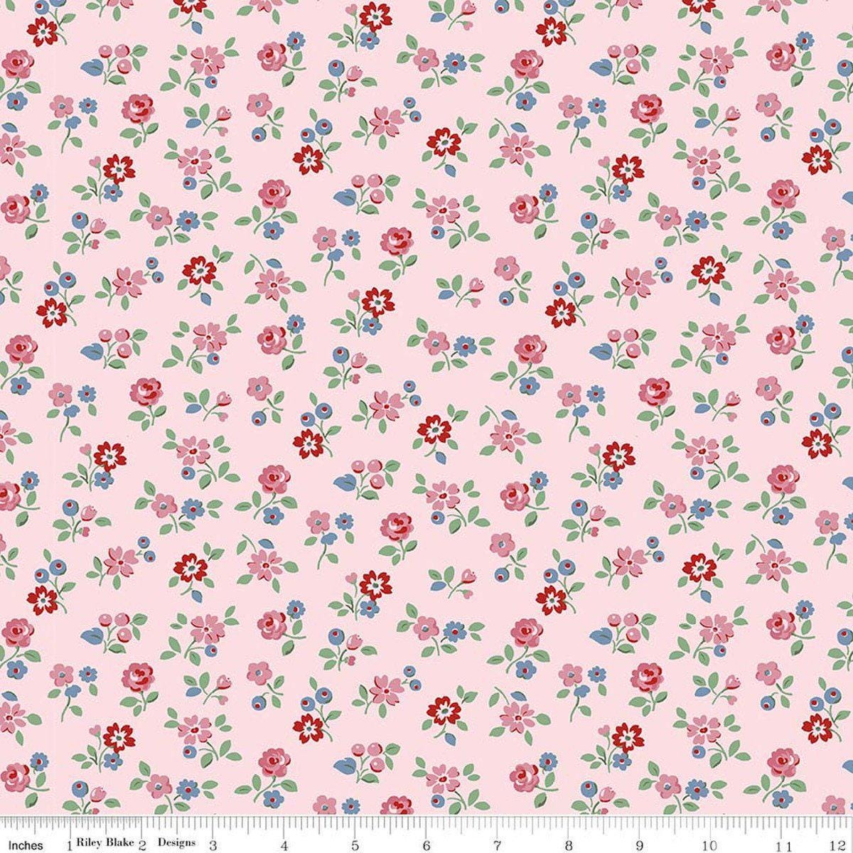Image of Cath Kidston Signature Collection Arlington Ditsy Pink by Cath Kidston for Riley Blake Designs. Features flowers on a pink background. Cute Little Fabric Shop.