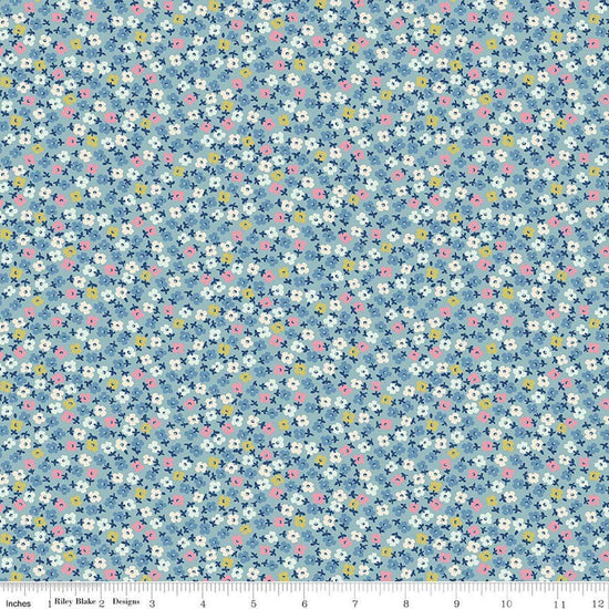 Image of Cath Kidston Signature Collection Teeny One Blue by Cath Kidston for Riley Blake Designs. Features flowers on a blue background. Cute Little Fabric Shop.