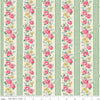 Image of Cath Kidston Signature Collection Stripe Green by Cath Kidston for Riley Blake Designs. Features flowers and stripes on a green background. Cute Little Fabric Shop.
