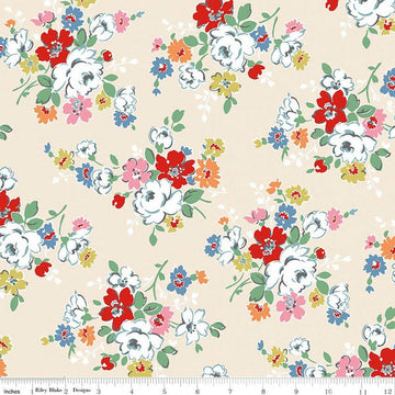 Image of Cath Kidston Signature Collection Clifton Rose Cream by Cath Kidston for Riley Blake Designs. Features flowers on a cream background. Cute Little Fabric Shop.