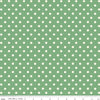 Image of Cath Kidston Signature Collection Button Spot Green by Cath Kidston for Riley Blake Designs. Features polka dots on a green background. Cute Little Fabric Shop.