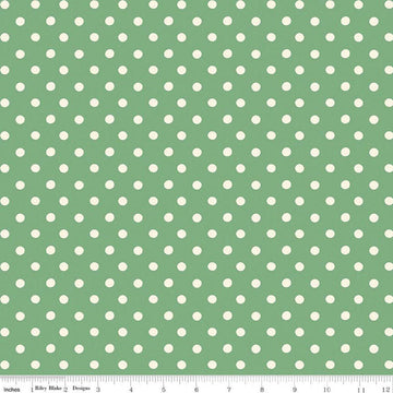 Image of Cath Kidston Signature Collection Button Spot Green by Cath Kidston for Riley Blake Designs. Features polka dots on a green background. Cute Little Fabric Shop.