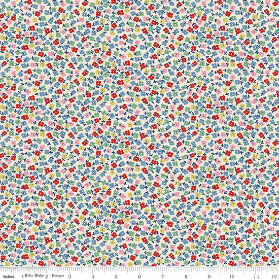 Image of Cath Kidston Signature Collection Teeny One Cream by Cath Kidston for Riley Blake Designs. Features flowers on a cream background. Cute Little Fabric Shop.