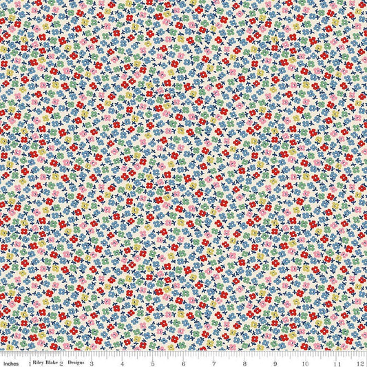 Image of Cath Kidston Signature Collection Teeny One Cream by Cath Kidston for Riley Blake Designs. Features flowers on a cream background. Cute Little Fabric Shop.