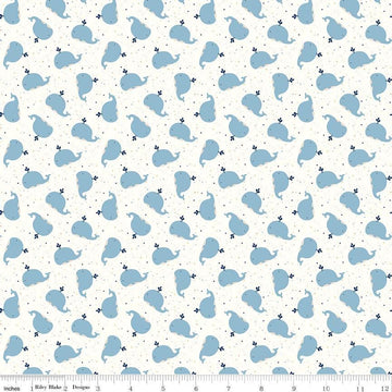 Image of Flannel Love You to the Moon Whales White flannel cotton fabric by Echo Park Paper Co for Riley Blake Designs. Features whales on a white background. Cute Little Fabric Shop.
