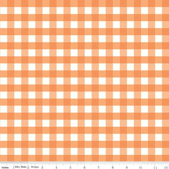 Image of Flannel Love You to the Moon Gingham Orange flannel cotton fabric by Echo Park Paper Co for Riley Blake Designs. Features gingham on an orange background. Cute Little Fabric Shop.