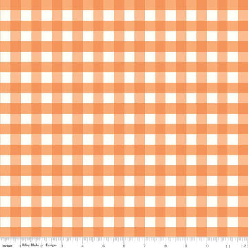 Image of Flannel Love You to the Moon Gingham Orange flannel cotton fabric by Echo Park Paper Co for Riley Blake Designs. Features gingham on an orange background. Cute Little Fabric Shop.