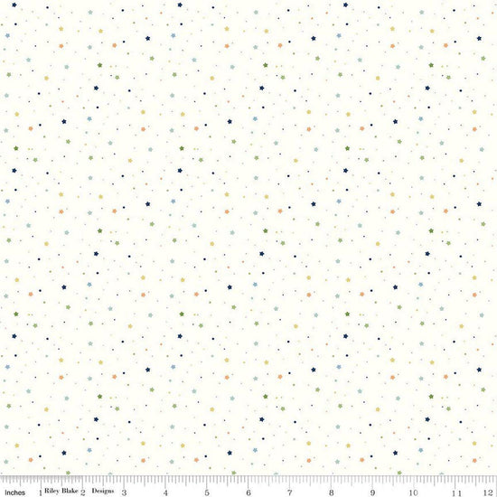 Image of Flannel Love You to the Moon Stars Multi flannel cotton fabric by Echo Park Paper Co for Riley Blake Designs. Features stars on a white background. Cute Little Fabric Shop.