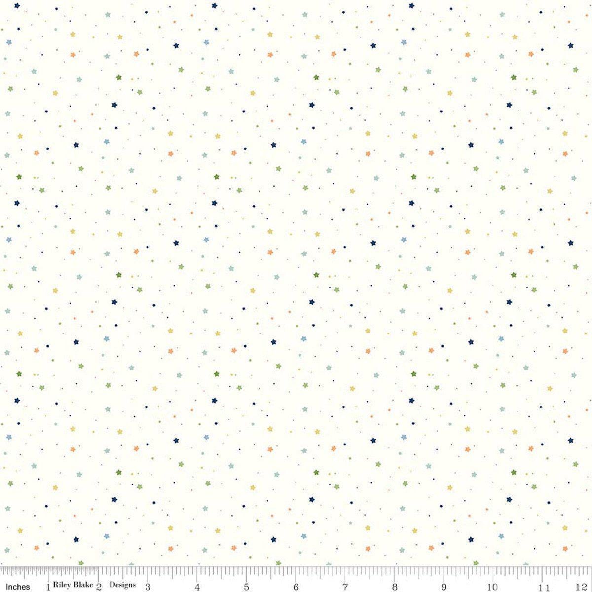 Image of Flannel Love You to the Moon Stars Multi flannel cotton fabric by Echo Park Paper Co for Riley Blake Designs. Features stars on a white background. Cute Little Fabric Shop.
