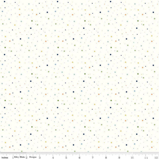 Image of Flannel Love You to the Moon Stars Multi flannel cotton fabric by Echo Park Paper Co for Riley Blake Designs. Features stars on a white background. Cute Little Fabric Shop.