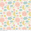 Image of Flannel Love You to the Moon Nighttime White flannel cotton fabric by Echo Park Paper Co for Riley Blake Designs. Features stars and clouds on a white background. Cute Little Fabric Shop.